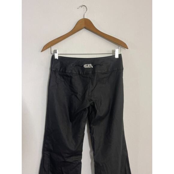 I AM GIA S Pants Black Flare Leg Mid Rise Coated Black Stretch Y2K Style - Picture 7 of 8